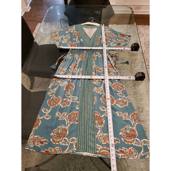 Knox Rose Women's Multi Floral Pleated V Neck Short Sleeve Long Maxi Dress Small - Picture 13 of 16